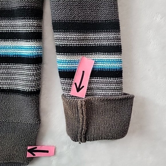 Retrofit Men's Knit Hoodie Hooded Sweater Size Large Gray Blue Striped FLAWED - Picture 5 of 13